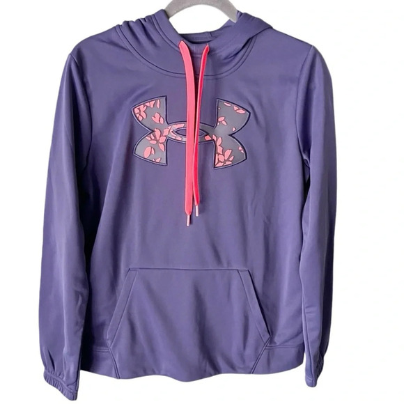 Under Armour Hoodie Women's Small Fleece Floral Big Logo Twilight Purple NWT - Picture 1 of 10